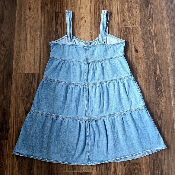 💙 Levi's Denim Jean Tiered Dress Size L 100% Cotton Western Coastal Cowgirl Cou - Picture 7 of 8